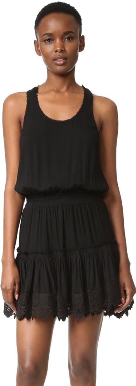 Misa Los Angeles Dress Small Goldie Mini Black Crochet Lace Hem Sundress Boho